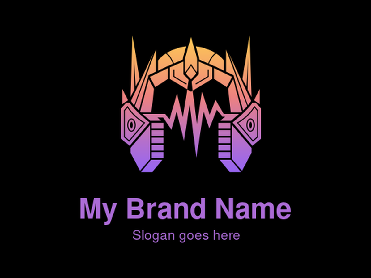 Futuristic Robot Head Logo with Gaming Headset Elements, Spiked Crown, and Gradient Soundwave – Ideal for AI, Robotics, Esports, Tech, and Digital Entertainment Brands